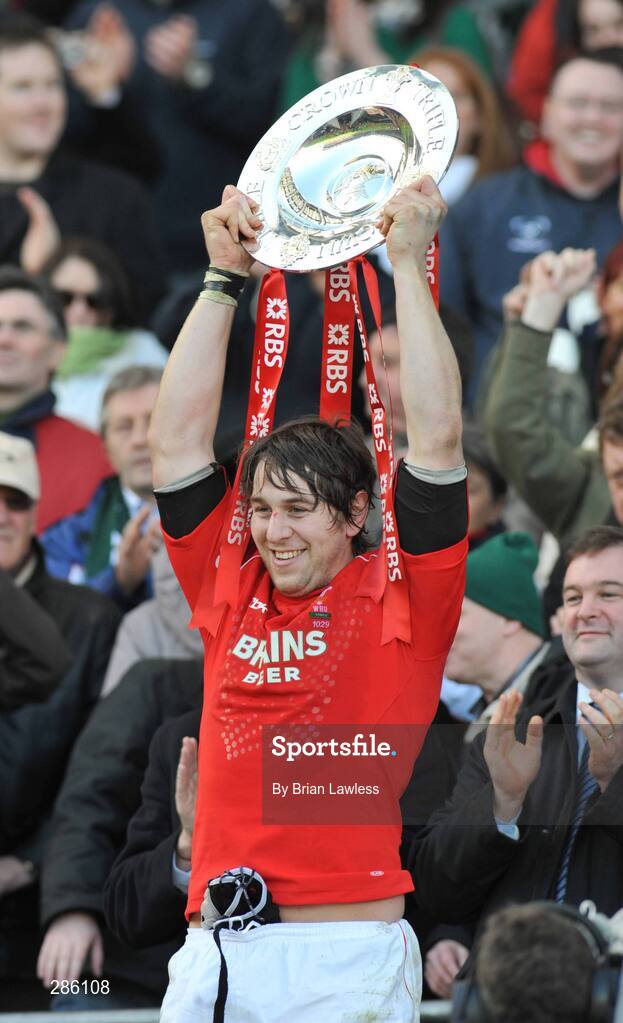 8 March 2008; Wales captain Ryan Jones lifts the Triple Crown. RBS Six Nations Rugby Championship, Ireland v Wales, Croke Park, Dublin. Picture credit: Brian Lawless / SPORTSFILE