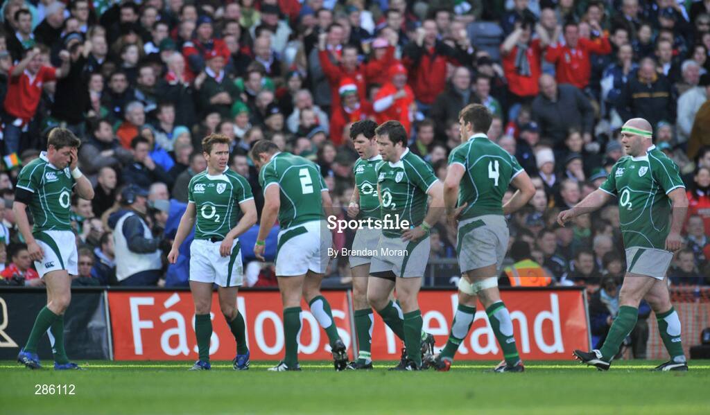 08 March 2008; Ireland players react after Shane Williams scored a try for Wales. RBS Six Nations Rugby Championship, Ireland v Wales, Croke Park, Dublin. Picture credit: Brendan Moran / SPORTSFILE