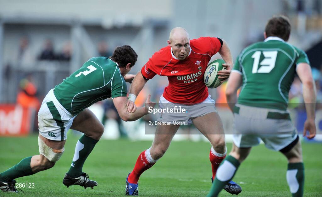 8 March 2008; Tom Shanklin, Wales, is tackled by David Wallace, Ireland. RBS Six Nations Rugby Championship, Ireland v Wales, Croke Park, Dublin. Picture credit: Brendan Moran / SPORTSFILE