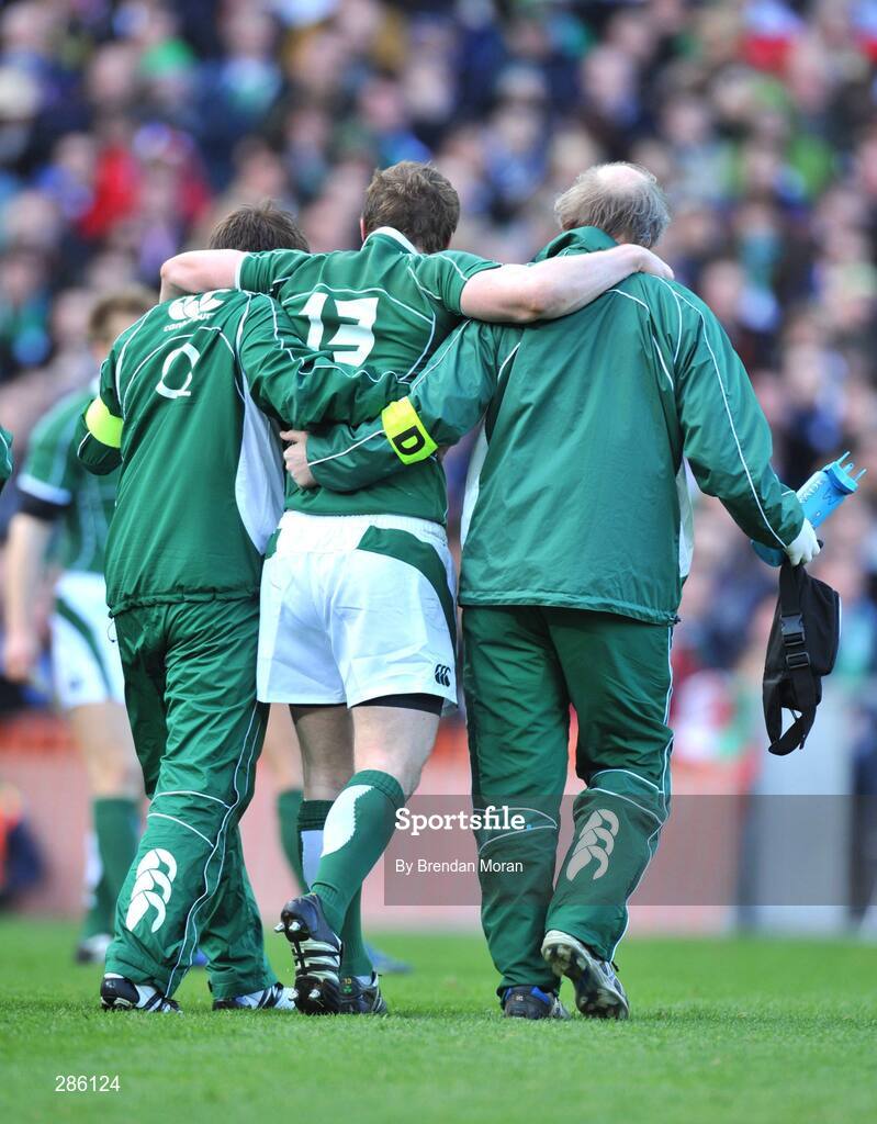 08 March 2008; Ireland captain Brian O'Driscoll leaves the pitch with an injury. RBS Six Nations Rugby Championship, Ireland v Wales, Croke Park, Dublin. Picture credit: Brendan Moran / SPORTSFILE