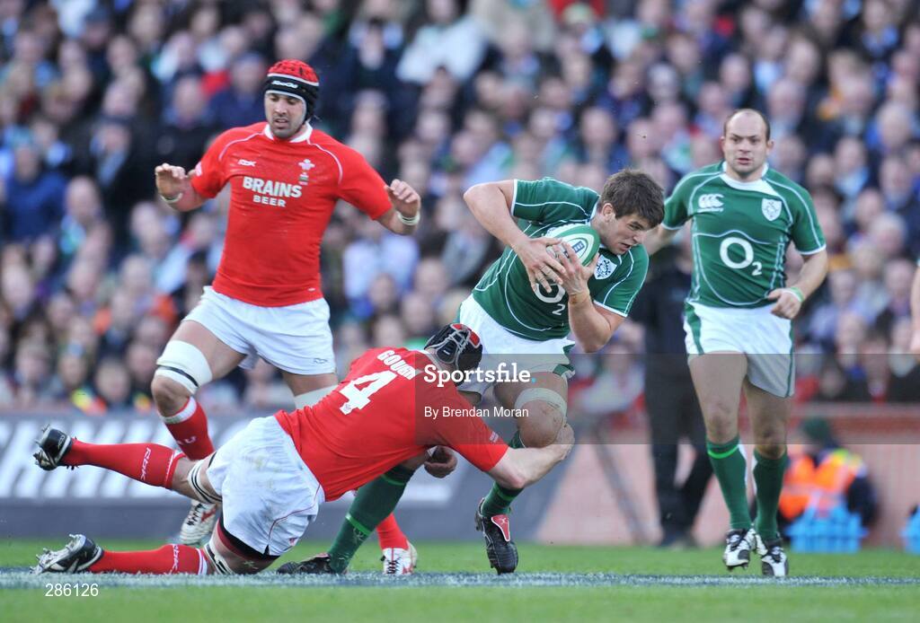 8 March 2008; Donncha O'Callaghan, Ireland, is tackled by Ian Gough, Wales. RBS Six Nations Rugby Championship, Ireland v Wales, Croke Park, Dublin. Picture credit: Brendan Moran / SPORTSFILE