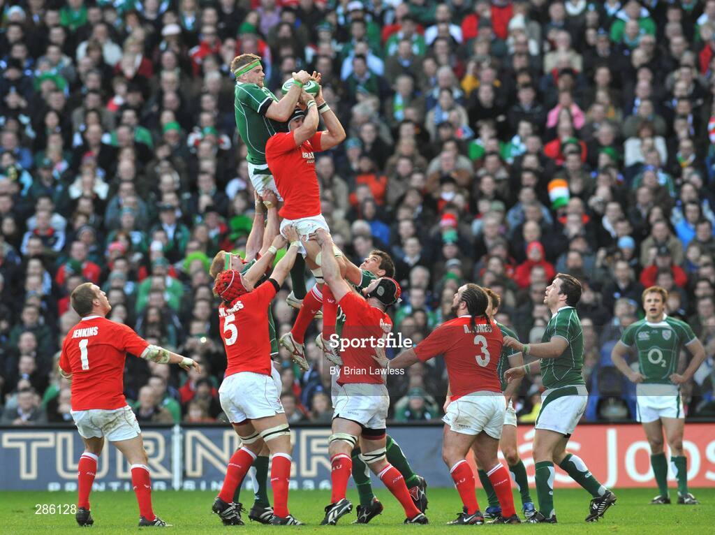 8 March 2008; Jamie Heaslip, Ireland, contests a lineout against Jonathan Thomas, Wales. RBS Six Nations Rugby Championship, Ireland v Wales, Croke Park, Dublin. Picture credit: Brian Lawless / SPORTSFILE