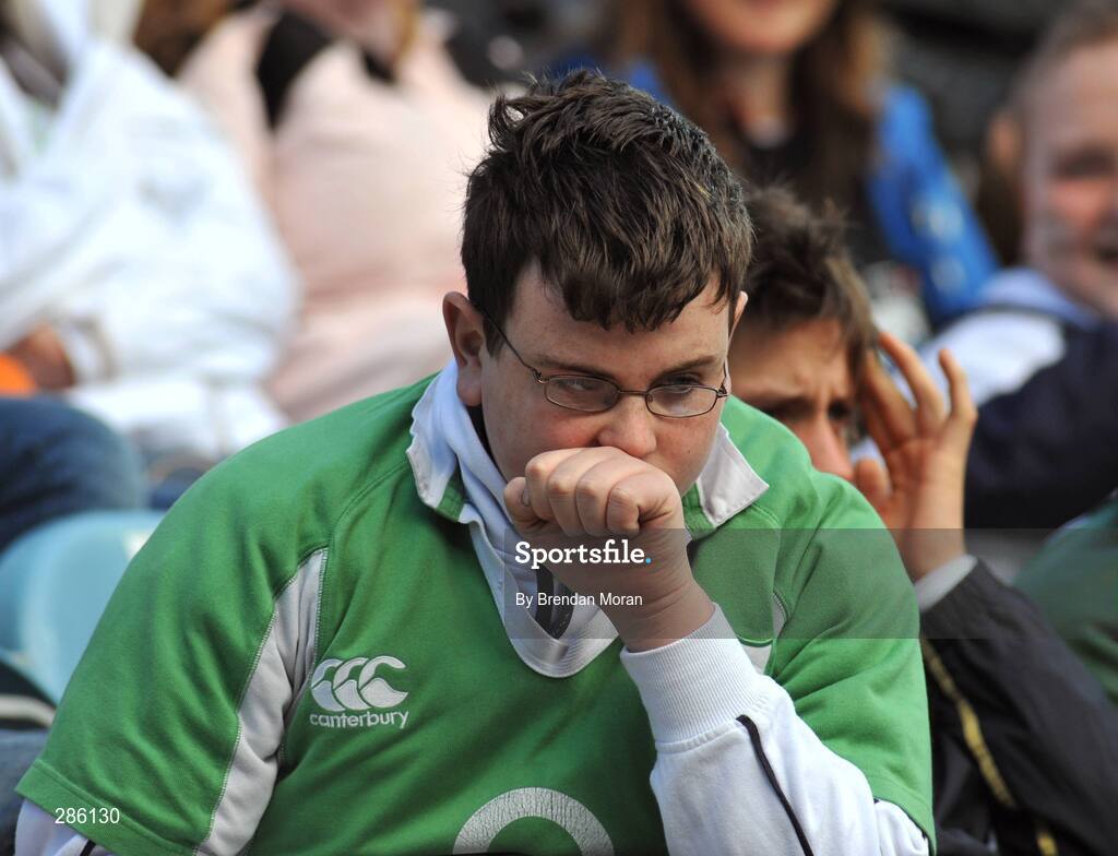 8 March 2008; An Ireland fan in the dying moments of the match. RBS Six Nations Rugby Championship, Ireland v Wales, Croke Park, Dublin. Picture credit: Brian Lawless / SPORTSFILE