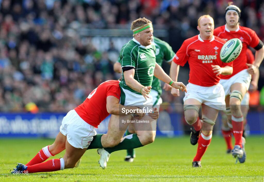 8 March 2008; Jamie Heaslip, Ireland, in action against Lee Byrne, Wales. RBS Six Nations Rugby Championship, Ireland v Wales, Croke Park, Dublin. Picture credit: Brian Lawless / SPORTSFILE