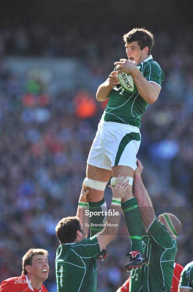8 March 2008; Donncha O'Callaghan, Ireland, wins a lineout against Wales. RBS Six Nations Rugby Championship, Ireland v Wales, Croke Park, Dublin. Picture credit: Brendan Moran / SPORTSFILE