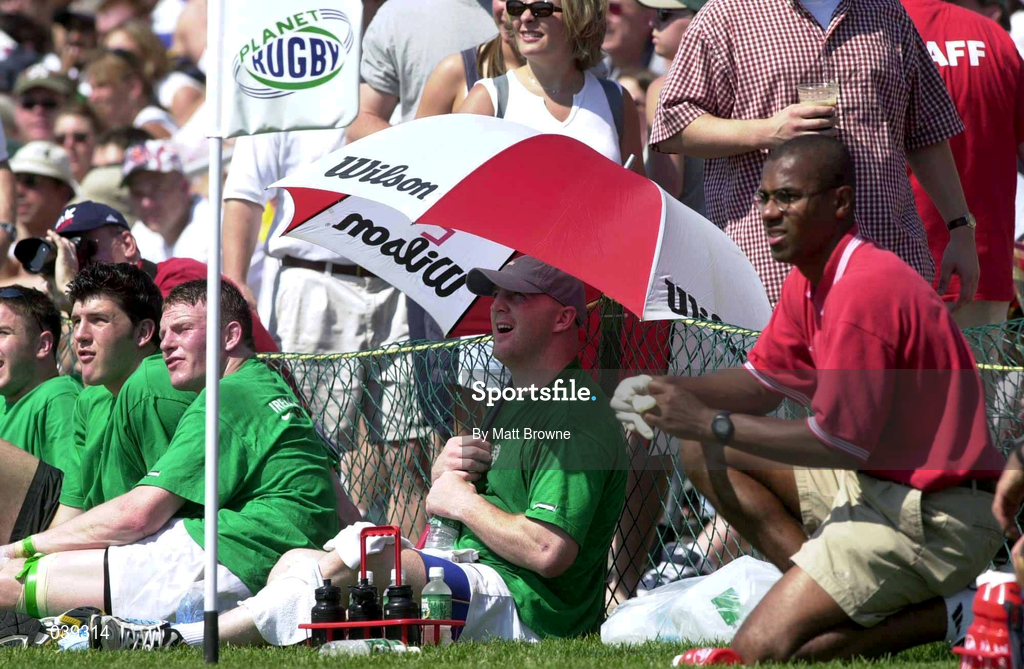 10 June 2000; Ireland's Keith Wood takes cover from the sun  during the Rugby International match between USA and Ireland at Singer Family Park in Manchester, New Hampshire, USA. Photo by Matt Browne/Sportsfile