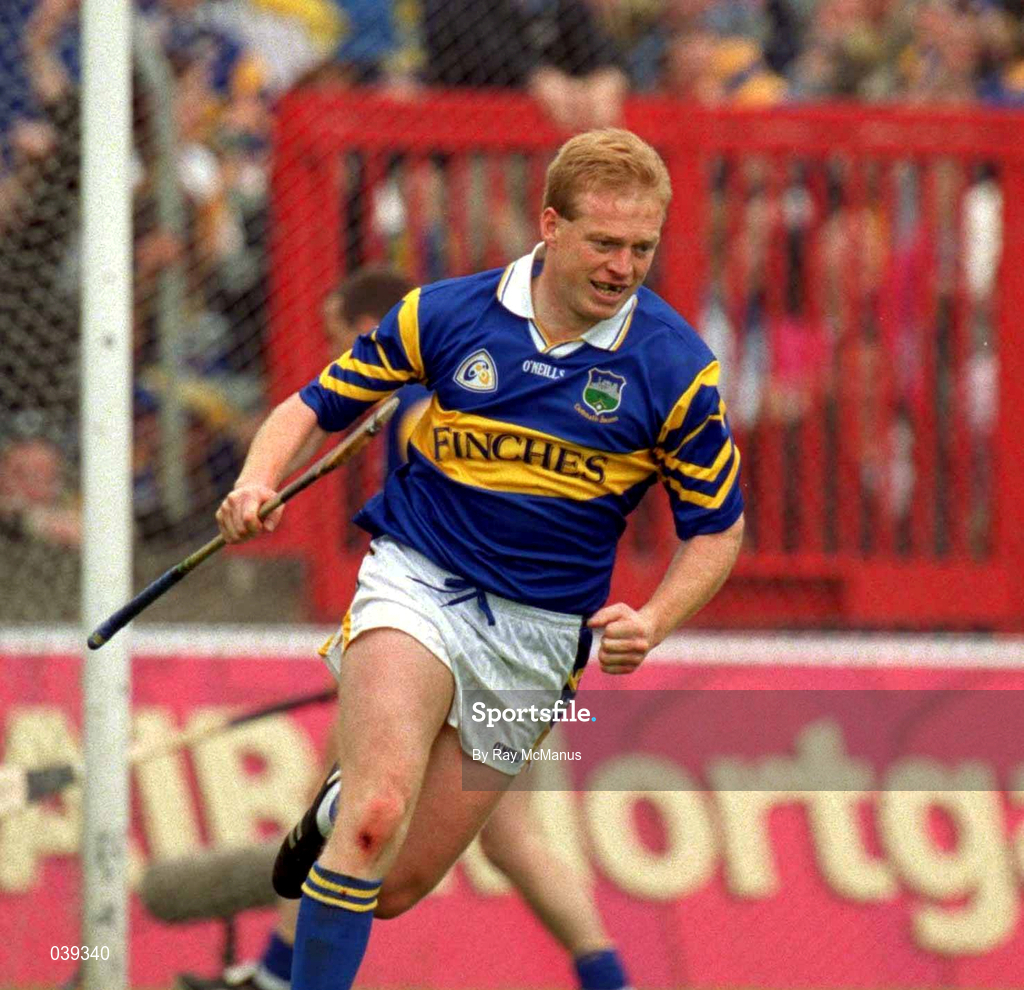 11 June 2000; Declan Ryan of Tipperary celebrates his goal, from a penalty, during the Guinness Munster Senior Hurling Championship Semi-Final match between Tipperary and Clare at Páirc Uí Chaoimh in Cork. Photo by Ray McManus/Sportsfile