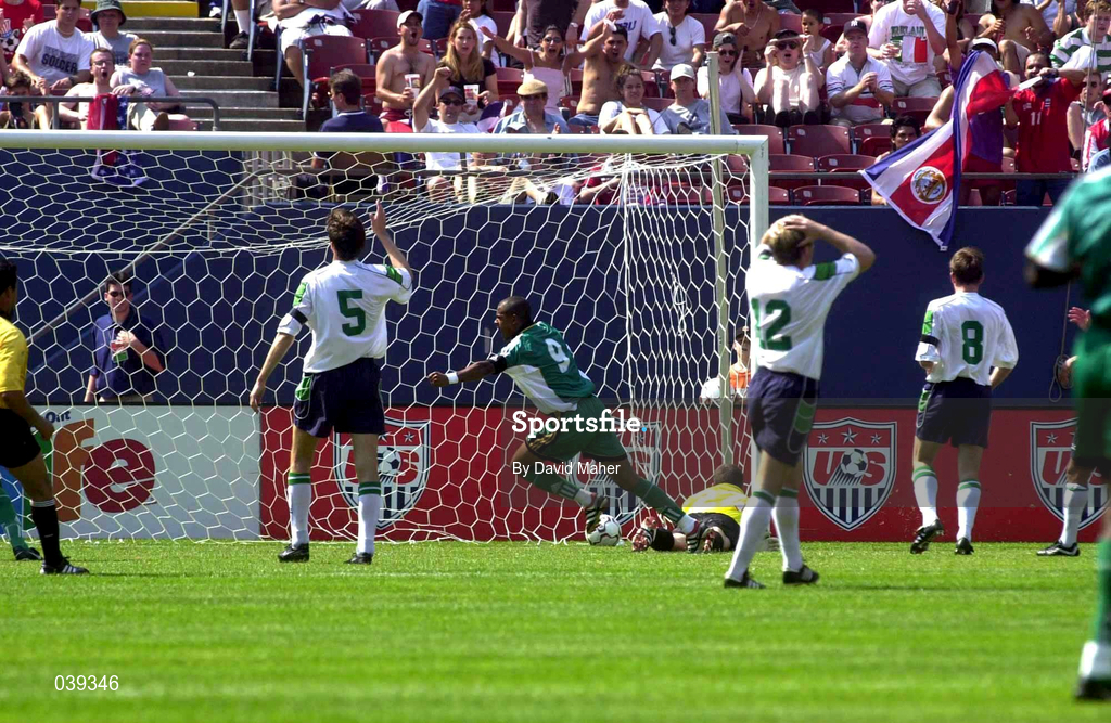 11 June 2000; Shaun Bartlett, 9, of South Africa celebrates after scoring his side's first goal during the US Nike Cup match between Republic of Ireland and South Africa at Giants Stadium in East Rutherford, New Jersey, USA. Photo by David Maher/Sportsfile
