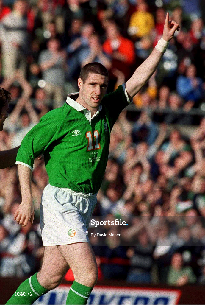 30 May 2000; Republic of Ireland's Mark Kennedy celebrates after scoring his side's first goal during the International Friendly match between Republic of Ireland and Scotland at Lansdowne Road in Dublin. Photo by David Maher/Sportsfile