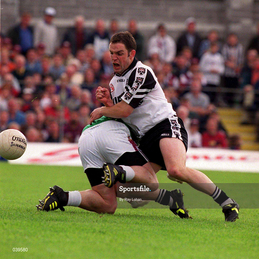 27 June 1999; Brian Walsh of Sligo clashes with Galway goalkeeper Martin McNamara during the Bank of Ireland Connacht Senior Football Championship Semi-Final match between Sligo and Galway at Markievicz Park in Sligo. Photo by Ray Lohan/Sportsfile