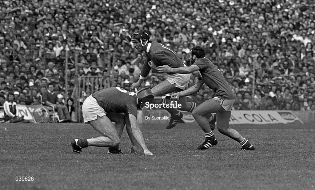 12 June 1983; Pat Horgan of Cork is tackled by Limerick's Liam O'Donoghue during the Munster Senior Hurling Championship Semi-Final match between Cork and Limerick at the Gaelic Grounds in Limerick. Photo by Sportsfile