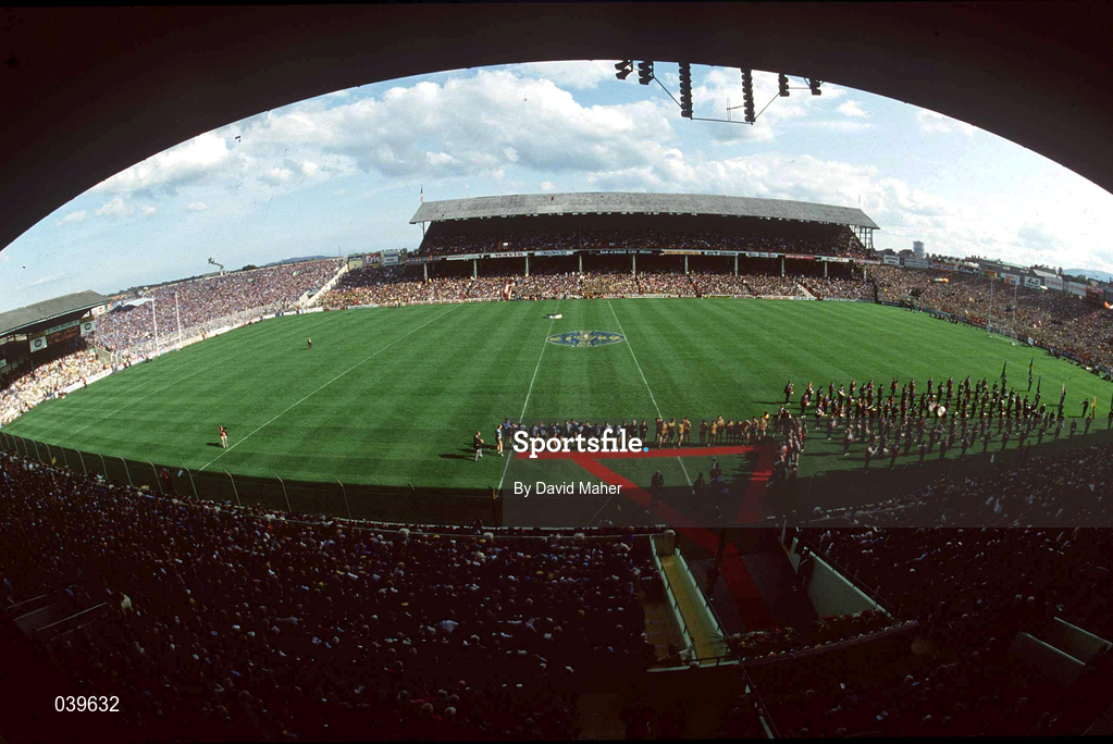 20 September 1992; A general view of Croke Park, taken from the Hogan Stand, as the teams and officials line up ahead of the All-Ireland Senior Football Championship Final between Donegal and Dublin at Croke Park in Dublin. Photo by David Maher/Sportsfile