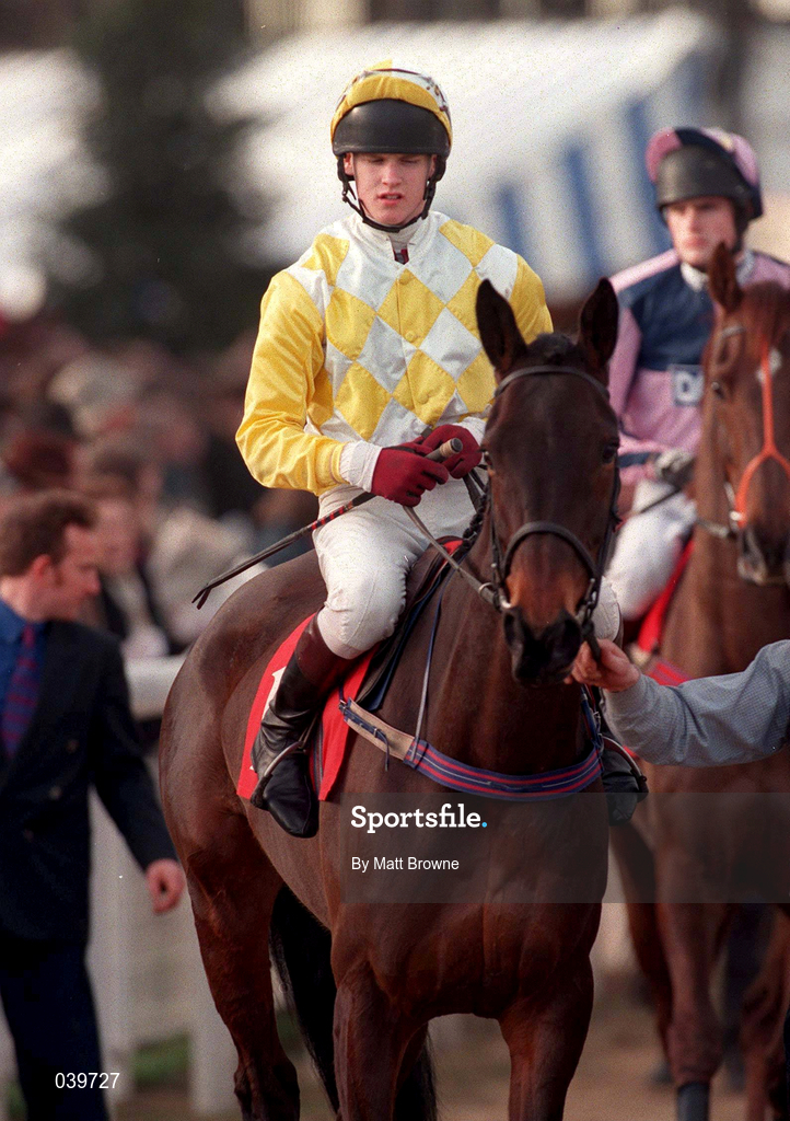 19 March 1998; Gordon Elliott onboard Brian's Delight prior to the 128th Year Of National Hunt Chase Challenge Cup on day three of the Cheltenham Festival at Prestbury Park in Cheltenham, England. Photo by Matt Browne/Sportsfile
