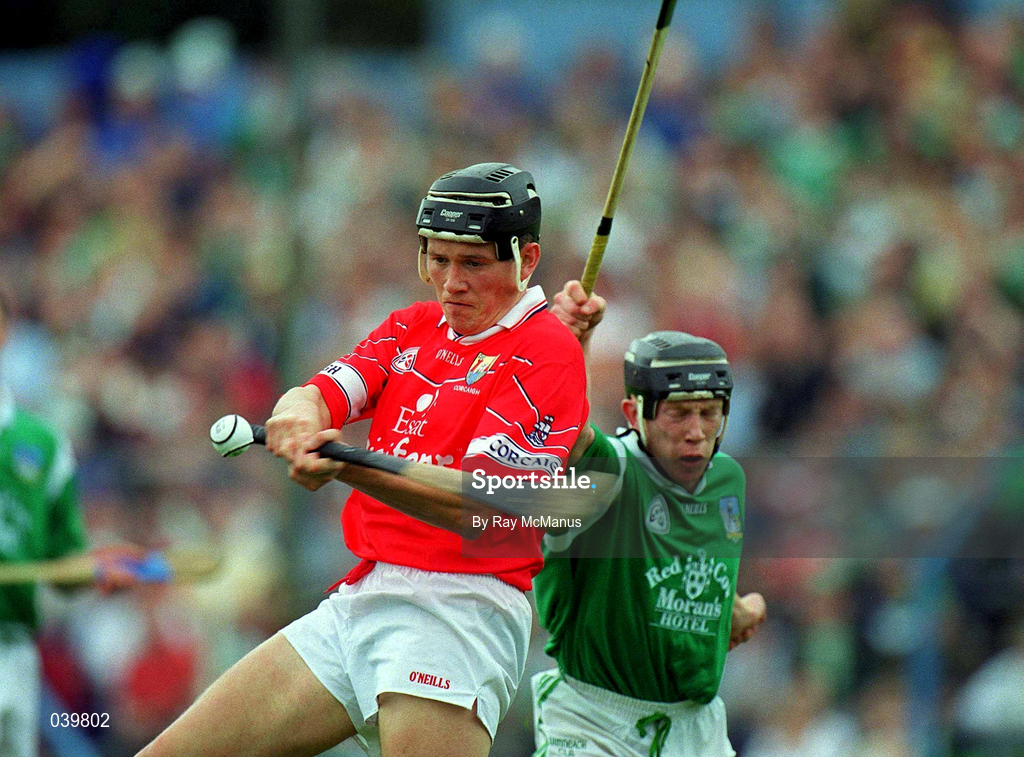 4 June 2000; John Browne of Cork in action against James Butler of Limerick during the Guinness Munster Senior Hurling Championship Semi-Final match between Cork and Limerick at Semple Stadium in Thurles, Tipperary. Photo by Ray McManus/Sportsfile