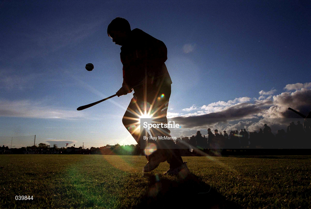 28 May 2000; A young hurler practices his skills at half-time of the the Senior Hurling Challenge match between Kilkenny and Clare at Young Ireland's GAA Ground in Gowran, Kilkenny. Photo by Ray McManus/Sportsfile