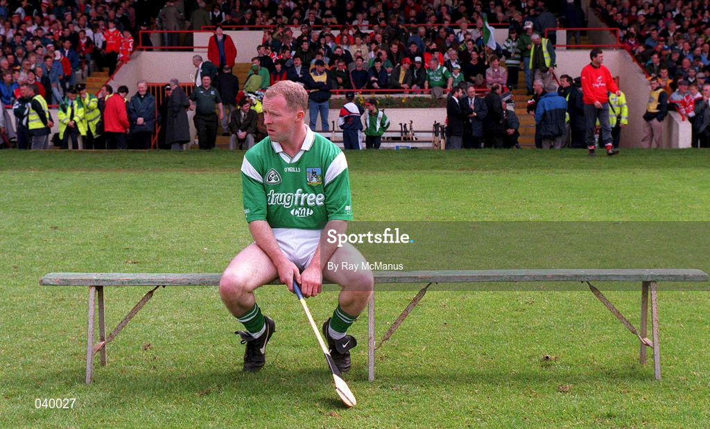31 May 1998; Limerick's Stephen McDonagh awaits his team-mates for their team photograph prior to the Guinness Munster Senior Hurling Championship Quarter-Final match between Limerick and Cork at the Gaelic Grounds in Limerick. Photo by Ray McManus/Sportsfile