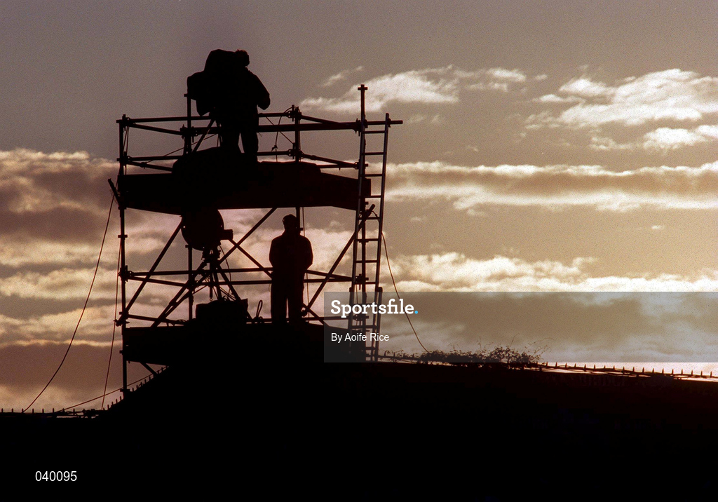 30 May 2000; TV cameras and operators on scaffolding during the International Friendly match between Republic of Ireland and Scotland at Lansdowne Road in Dublin. Photo by Aoife Rice/Sportsfile