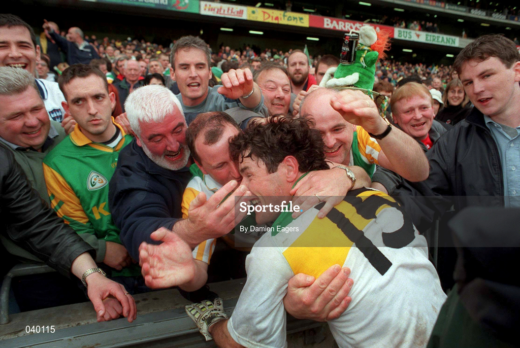 4 June 2000; Offaly's Vinny Claffey is congratulated by supporters following the Bank of Ireland Leinster Senior Football Championship Quarter-Final match between Offaly and Meath at Croke Park in Dublin. Photo by Damien Eagers/Sportsfile
