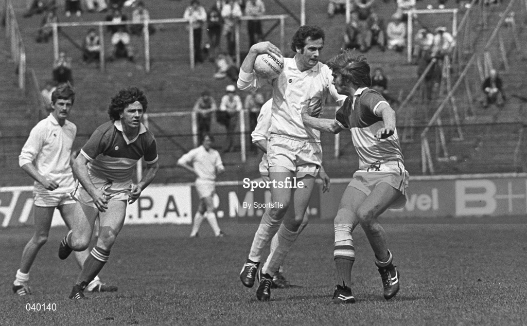 29 June 1980; Action featuring Kildare in action against Mick Wright, left, and Tomas Connor of Offaly during the Leinster Senior Football Championship Semi-Final match between Offaly and Kildare at Croke Park in Dublin. Photo by Sportsfile