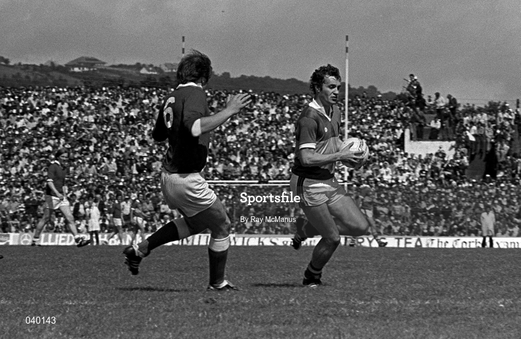 19 July 1981; Mikey Sheehy of Kerry in action against Christy Ryan of Cork during the Munster Senior Football Championship Final between Kerry and Cork at Fitzgerald Stadium in Killarney, Kerry. Photo by Ray McManus/Sportsfile