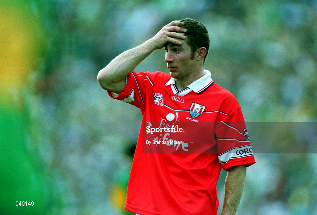 18 June 2000; A dejected Eoin Sexton of Cork reacts following the Bank of Ireland Munster Senior Football Championship Semi-Final match between Kerry and Cork at Fitzgerald Stadium in Killarney, Kerry. Photo by Brendan Moran/Sportsfile