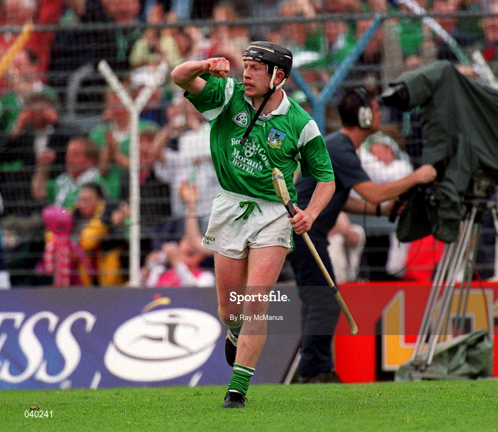 4 June 2000; James Butler of Limerick celebrates after scoring his side's goal during the Guinness Munster Senior Hurling Championship Semi-Final match between Cork and Limerick at Semple Stadium in Thurles, Tipperary. Photo by Ray McManus/Sportsfile