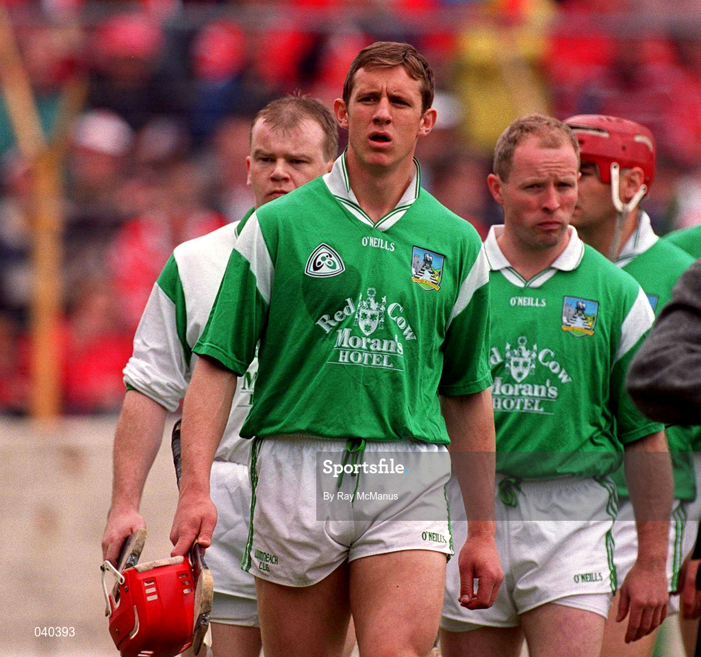 4 June 2000; Limerick captain Ollie Moran leads his side's in the pre-match parade prior to the Guinness Munster Senior Hurling Championship Semi-Final match between Cork and Limerick at Semple Stadium in Thurles, Tipperary. Photo by Ray McManus/Sportsfile