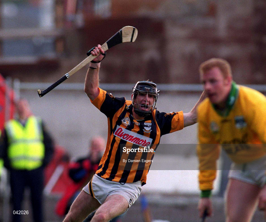 9 July 2000; DJ Carey of Kilkenny celebrates after scoring a first half goal during the Guinness Leinster Senior Hurling Championship Final between Kilkenny and Offaly at Croke Park in Dublin. Photo by Damien Eagers/Sportsfile
