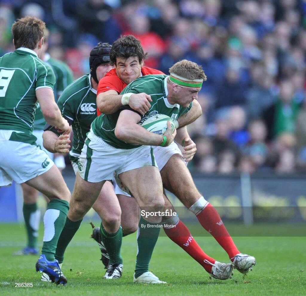 8 March 2008; Jamie Heaslip, Ireland, is tackled by Mike Phillips, Wales. RBS Six Nations Rugby Championship, Ireland v Wales, Croke Park, Dublin. Picture credit: Brendan Moran / SPORTSFILE