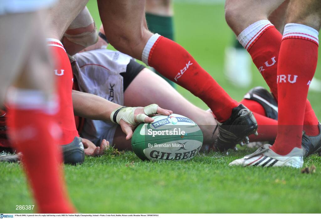 8 March 2008; A general view of a rugby ball during a ruck. RBS Six Nations Rugby Championship, Ireland v Wales, Croke Park, Dublin. Picture credit: Brendan Moran / SPORTSFILE