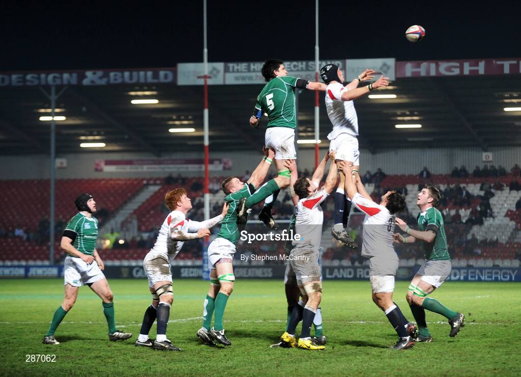 14 March 2008; Ireland's Eoin Sherriff and England's Scott Hobson contest the lineout. U20 Six Nations Rugby Championship, England U20 v Ireland U20, Kingsholm, Gloucester, England. Picture credit: Stephen McCarthy / SPORTSFILE