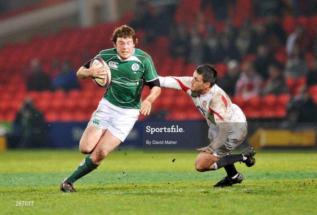 14 March 2008; Conor Cleary, Ireland, is tackled by Matt Cox, England. U20 Six Nations Rugby Championship, England U20 v Ireland U20, Kingsholm, Gloucester, England. Picture credit: David Maher / SPORTSFILE