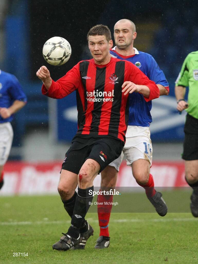 2 February 2008; Alan Emerson, Crusaders, in action against Paul McAreavey, Linfield. CIS Insurance Cup Final, Crusaders v Linfield, Windsor Park, Belfast, Co. Antrim. Picture credit; Oliver McVeigh / SPORTSFILE