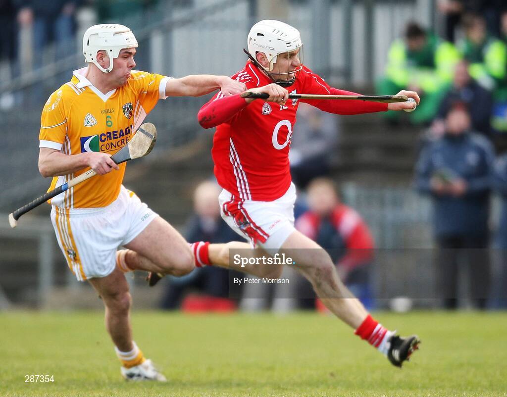 16 March 2008; Timmy McCarthy, Cork, in action against Johnny Mac, Antrim. Allianz National Hurling League, Division 1A, Round 4, Antrim v Cork, Casement Park, Belfast, Co. Antrim. Picture credit; Peter Morrison / SPORTSFILE