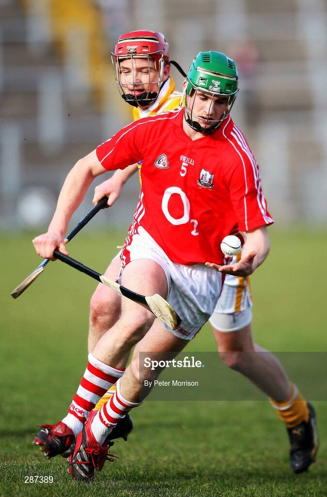 16 March 2008; Eoin Cadogan, Cork, in action against Paddy Magill, Antrim. Allianz National Hurling League, Division 1A, Round 4, Antrim v Cork, Casement Park, Belfast, Co. Antrim. Picture credit; Peter Morrison / SPORTSFILE
