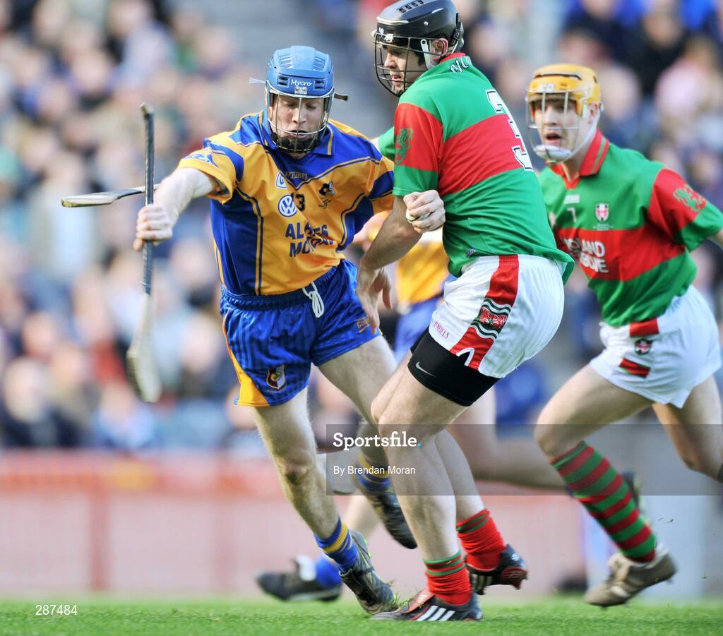 17 March 2008; Damien Hayes, Portumna, is tackled by Paul Cleary, Birr, which resulted in a penalty for Portumna. AIB All-Ireland Club Hurling Final - Portumna v Birr, Croke Park, Dublin. Picture credit; Brendan Moran / SPORTSFILE *** Local Caption ***