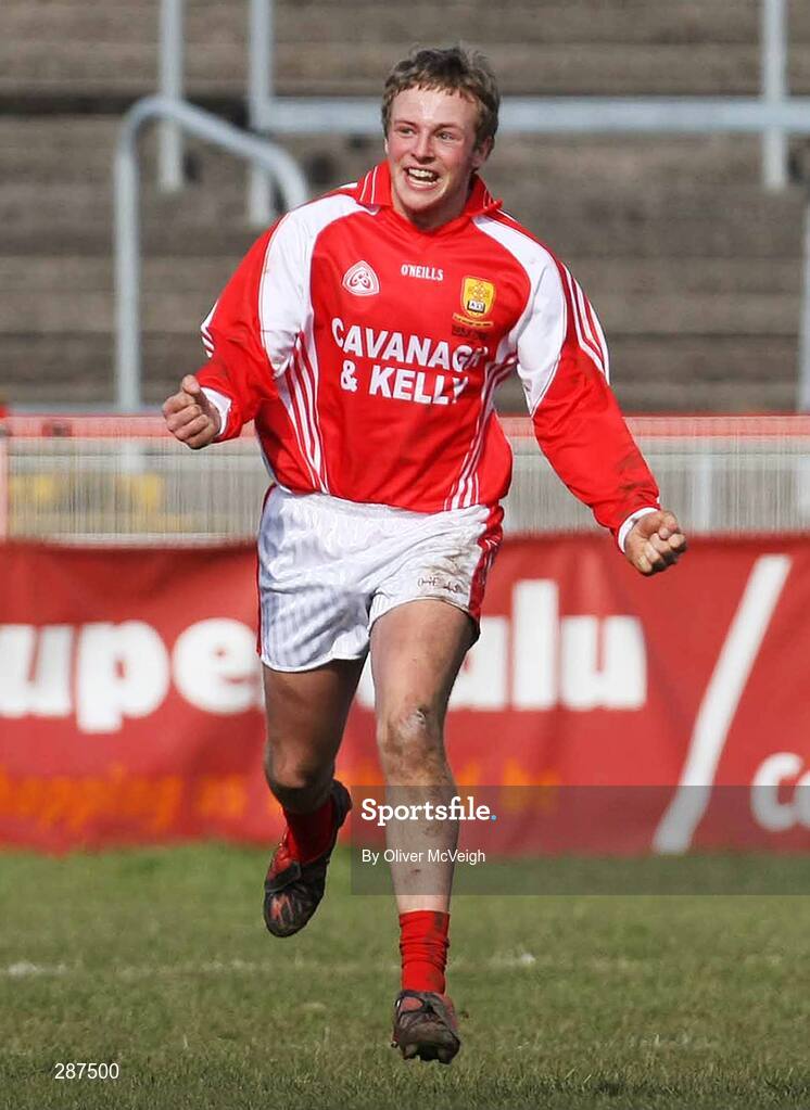17 March 2008; Conal McGarrity, St. Patrick's Academy Dungannon, celebrates after scoring the winning point deep in injury-time. Bank of Ireland MacRory Cup Final, St. Michael's Enniskillen v St. Patrick's Academy Dungannon, Healy Park, Omagh, Co Tyrone. Picture credit; Oliver McVeigh / SPORTSFILE