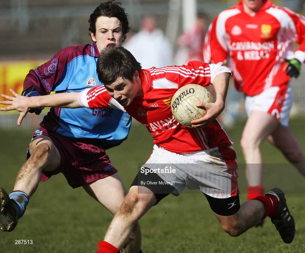 17 March 2008; Daniel Toner, St. Patrick's Academy Dungannon, in action against Tomas Corrigan, St. Michael's Enniskillen. Bank of Ireland MacRory Cup Final, St. Michael's Enniskillen v St. Patrick's Academy Dungannon, Healy Park, Omagh, Co Tyrone. Picture credit; Oliver McVeigh / SPORTSFILE