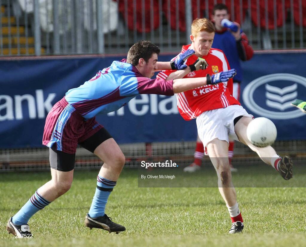 17 March 2008; Niall McKenna, St. Patrick's Academy Dungannon, in action against Matthew Donnelly, St. Michael's Enniskillen. Bank of Ireland MacRory Cup Final, St. Michael's Enniskillen v St. Patrick's Academy Dungannon, Healy Park, Omagh, Co Tyrone. Picture credit; Oliver McVeigh / SPORTSFILE