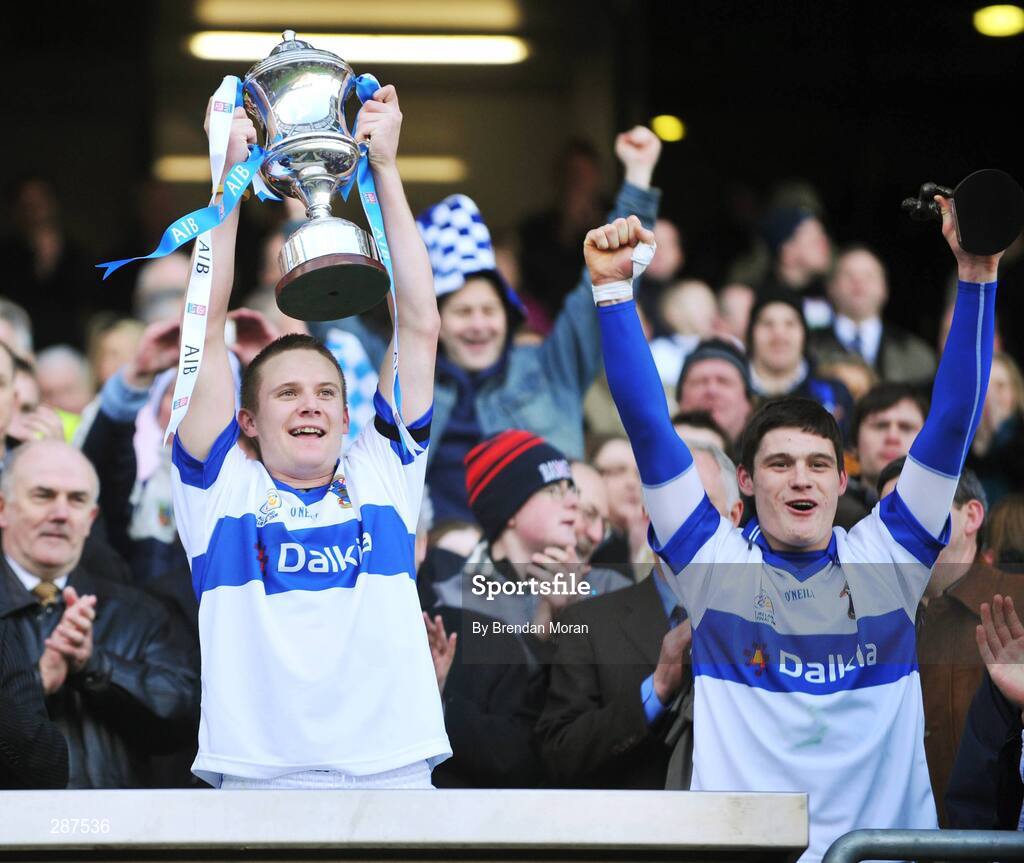 17 March 2008; St Vincent's captain Tomas Quinn lifts the Andy Merrigan cup agter the game. AIB All-Ireland Club Football Final - St Vincent's v Nemo Rangers, Croke Park, Dublin. Picture credit; Brendan Moran / SPORTSFILE