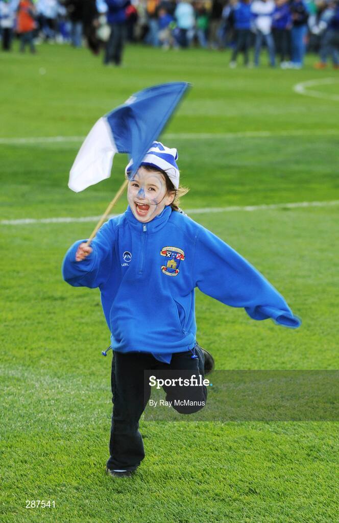 17 March 2008; Five-year-old St Vincent's supporter Fionagh Lambe, from Clonturk Park, Drumcondra, celebrates her team's win. AIB All-Ireland Club Football Final - St Vincent's v Nemo Rangers, Croke Park, Dublin. Picture credit; Ray McManus / SPORTSFILE