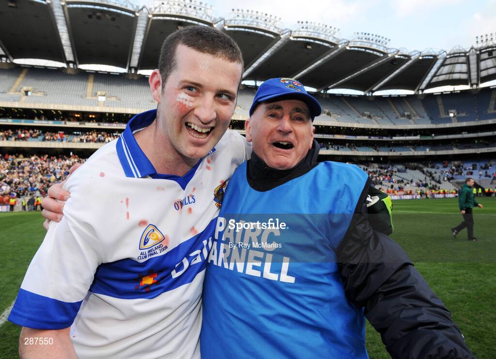 17 March 2008; Michael O'Shea and St Vincent's manager Mickey Whelan celebrate victory. AIB All-Ireland Club Football Final - St Vincents v Nemo Rangers, Croke Park, Dublin. Picture credit; Ray McManus / SPORTSFILE