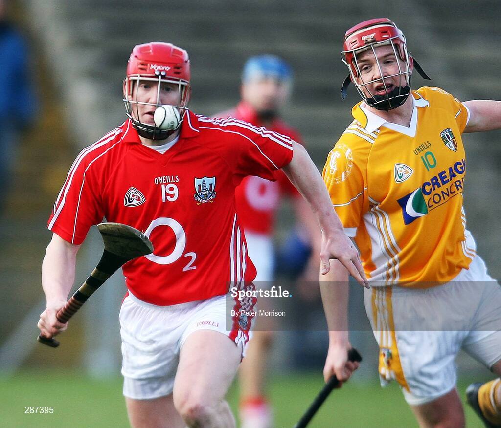 16 March 2008; Stephen White, Cork, in action against Aidan Gallagher, Antrim. Allianz National Hurling League, Division 1A, Round 4, Antrim v Cork, Casement Park, Belfast, Co. Antrim. Picture credit; Peter Morrison / SPORTSFILE