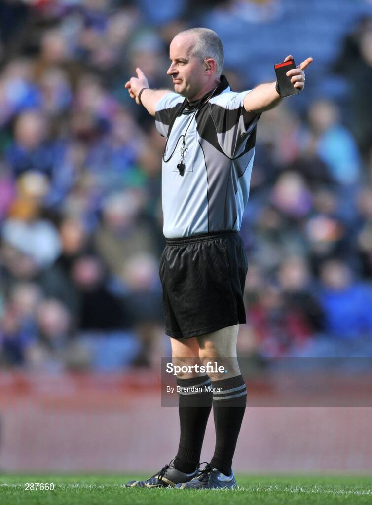 17 March 2008; Referee John Sexton signals for a penalty to Portumna. AIB All-Ireland Club Hurling Final, Portumna v Birr, Croke Park, Dublin. Picture credit; Brendan Moran / SPORTSFILE *** Local Caption ***
