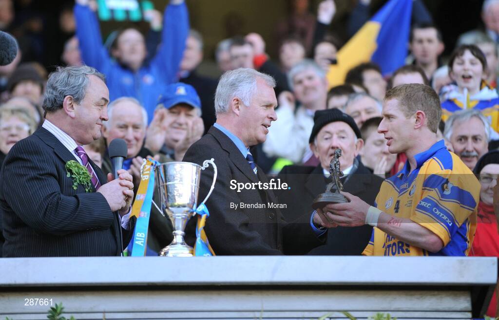 17 March 2008; Ollie Canning, Portumna, is presented with the Man of the Match by Eugene Sheehy, AIB Group Chief Executive. AIB All-Ireland Club Hurling Final, Portumna v Birr, Croke Park, Dublin. Picture credit; Brendan Moran / SPORTSFILE *** Local Caption ***