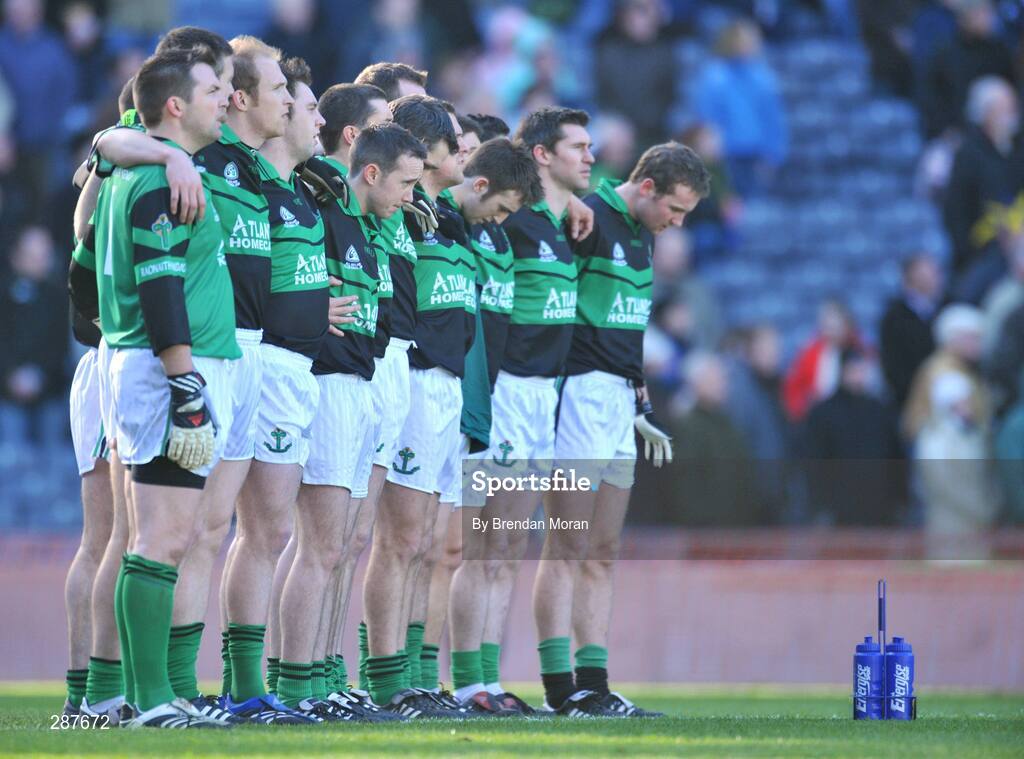 17 March 2008; The Nemo Rangers team stand for the National Anthem before the game. AIB All-Ireland Club Football Final, St Vincent's v Nemo Rangers, Croke Park, Dublin. Picture credit; Brendan Moran / SPORTSFILE