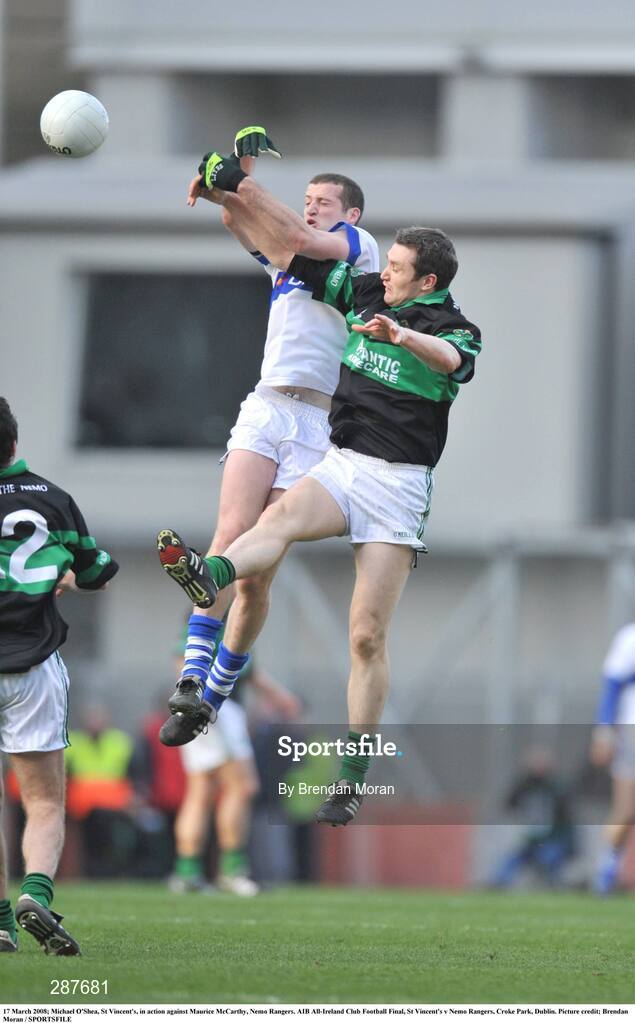 17 March 2008; Michael O'Shea, St Vincent's, in action against Maurice McCarthy, Nemo Rangers. AIB All-Ireland Club Football Final, St Vincent's v Nemo Rangers, Croke Park, Dublin. Picture credit; Brendan Moran / SPORTSFILE