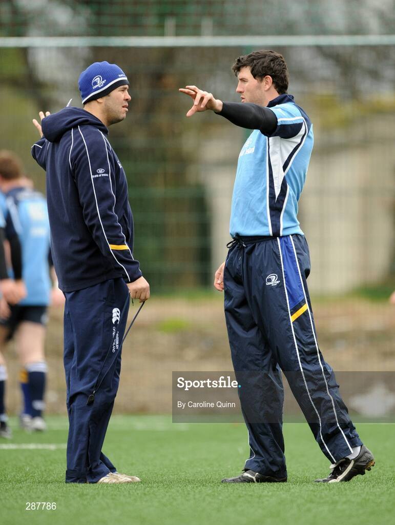 19 March 2008; Leinster head coach Michael Chieka, left, in conversation with Shane Horgan during squad training ahead of their Magners League game against Glasgow Warriors on Friday night. Leinster rugby squad training, Belfield, UCD, Dublin. Picture credit: Caroline Quinn / SPORTSFILE