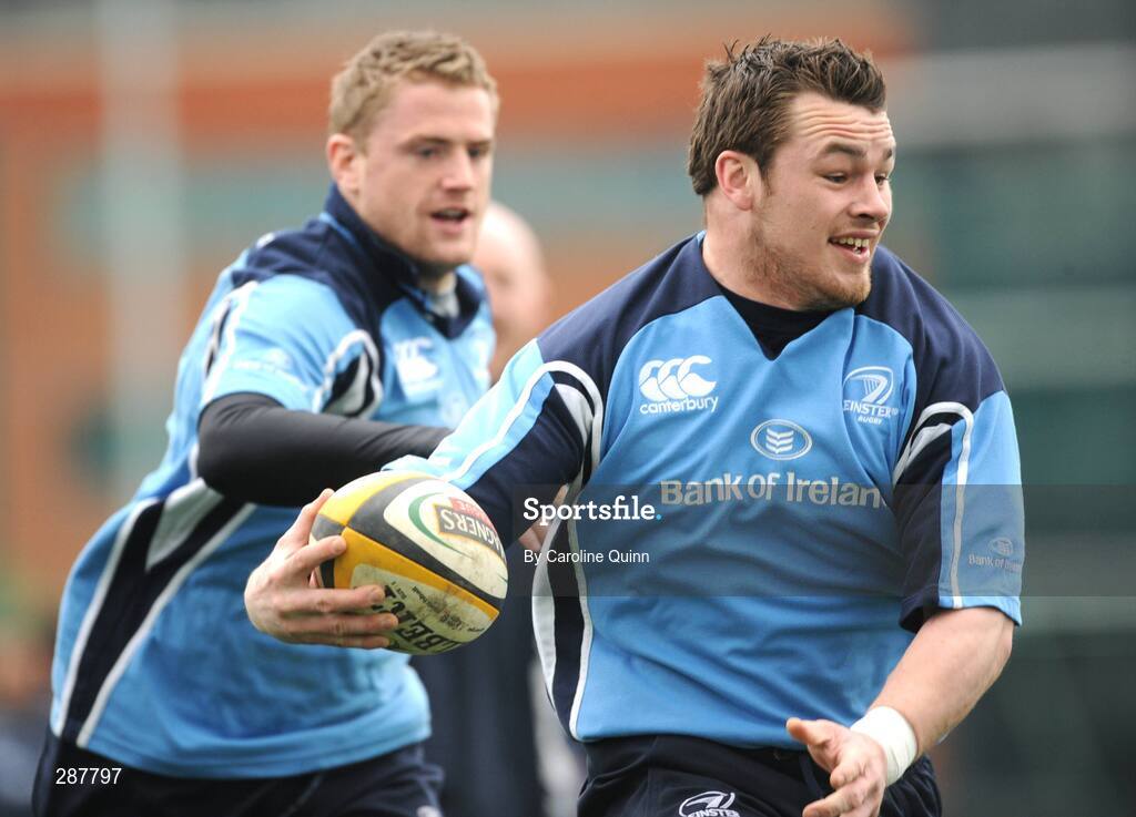 19 March 2008; Leinster's Cian Healy in action against team-mate Jamie Heaslip during squad training ahead of their Magners League game against Glasgow Warriors on Friday night. Leinster rugby squad training, Belfield, UCD, Dublin. Picture credit: Caroline Quinn / SPORTSFILE