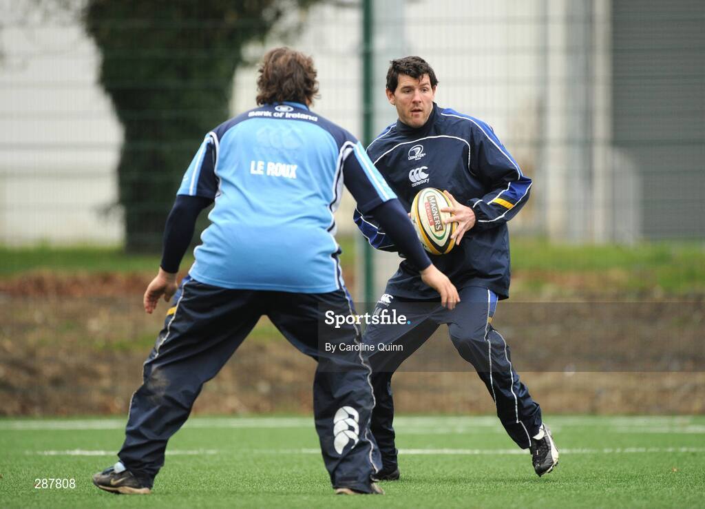 19 March 2008; Leinster's Shane Horgan in action against team-mate Ollie Le Roux during squad training ahead of their Magners League game against Glasgow Warriors on Friday night. Leinster rugby squad training, Belfield, UCD, Dublin. Picture credit: Caroline Quinn / SPORTSFILE